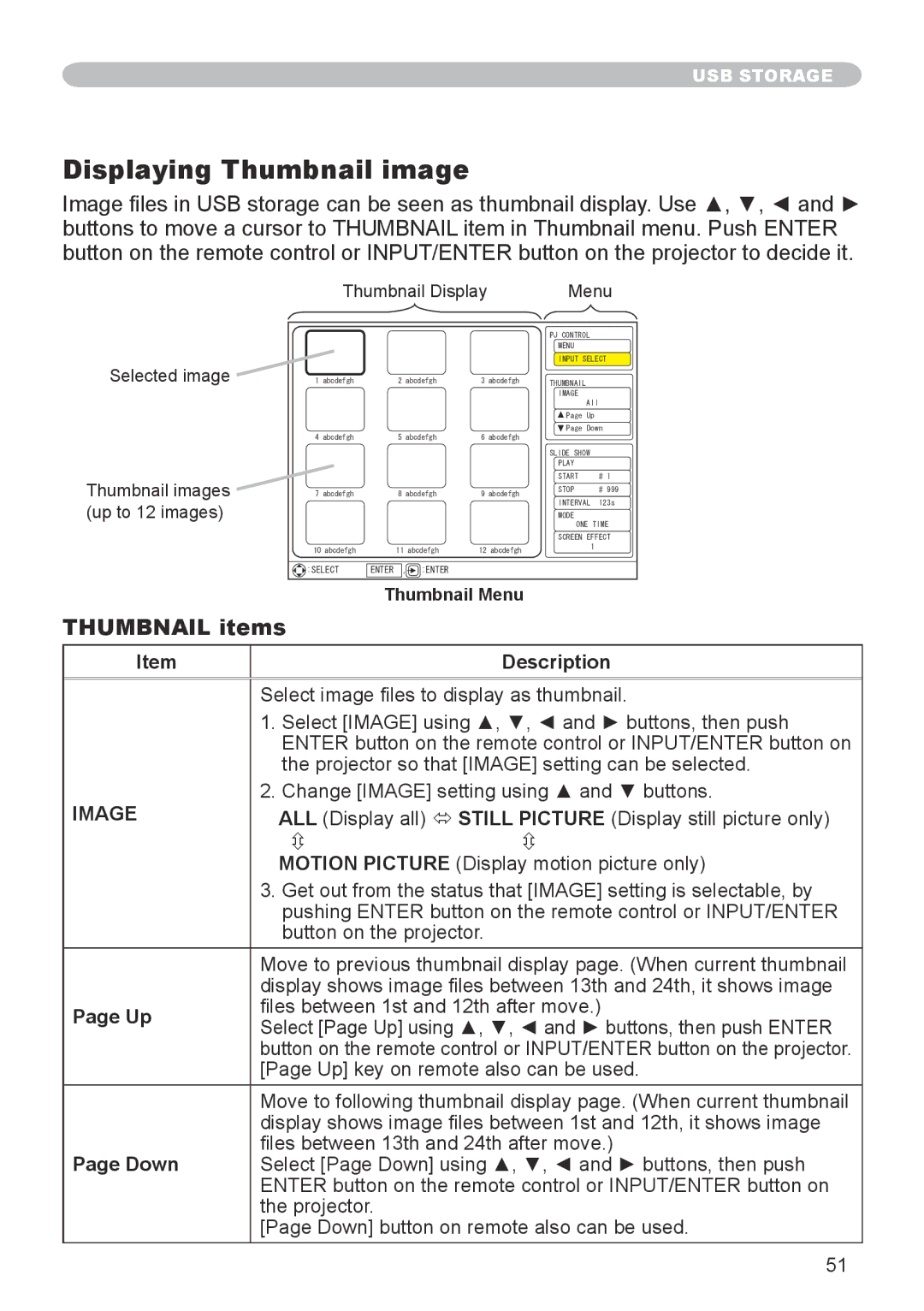 3M X20 manual Displaying Thumbnail image, Thumbnail items, Image, Down 