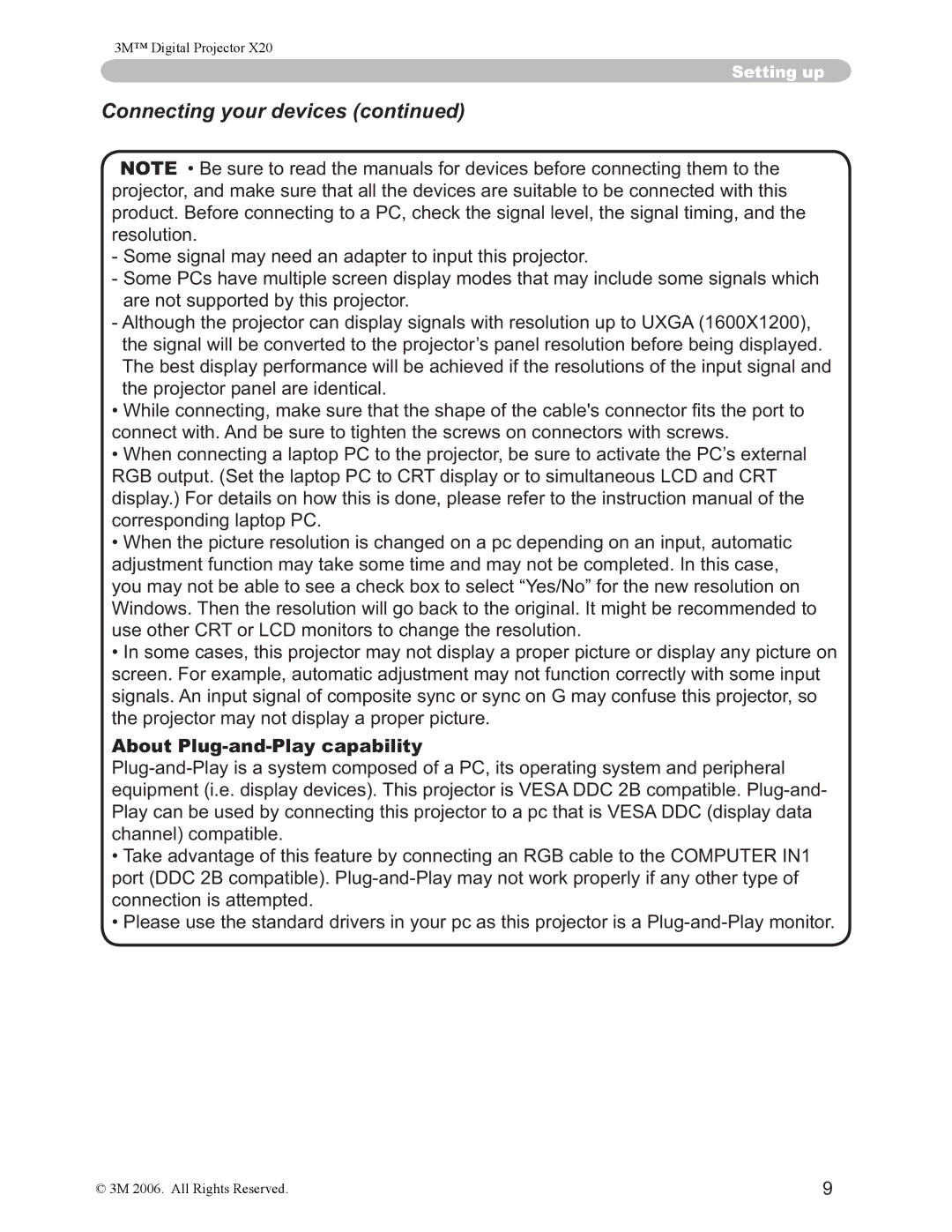 3M X20 manual Connecting your devices, WkhSurmhfwruSdqhoDuhLghqwlfdo 