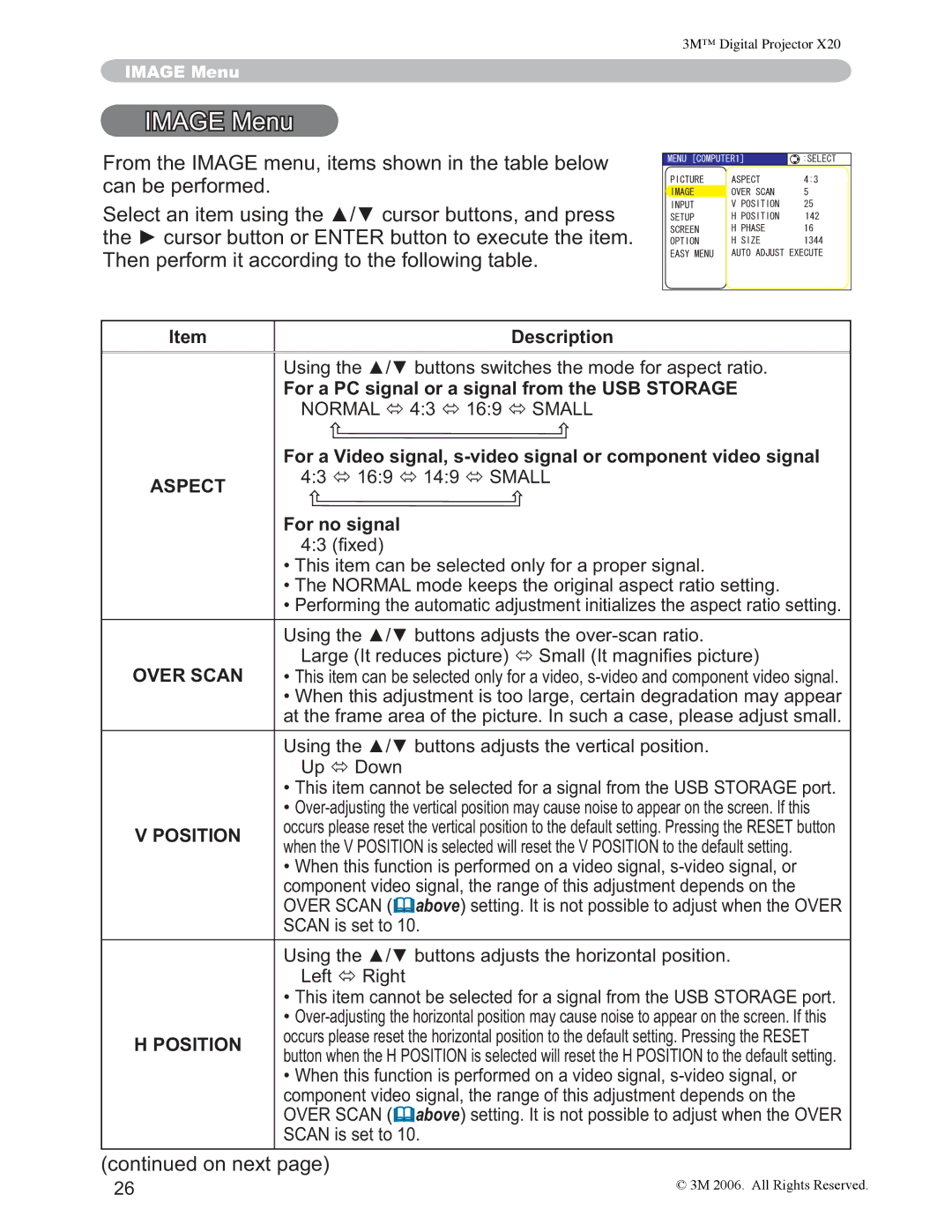 3M X20 manual $*0HQX, FdqEhShuiruphg, For no signal, 8SÙRZQ, Position 