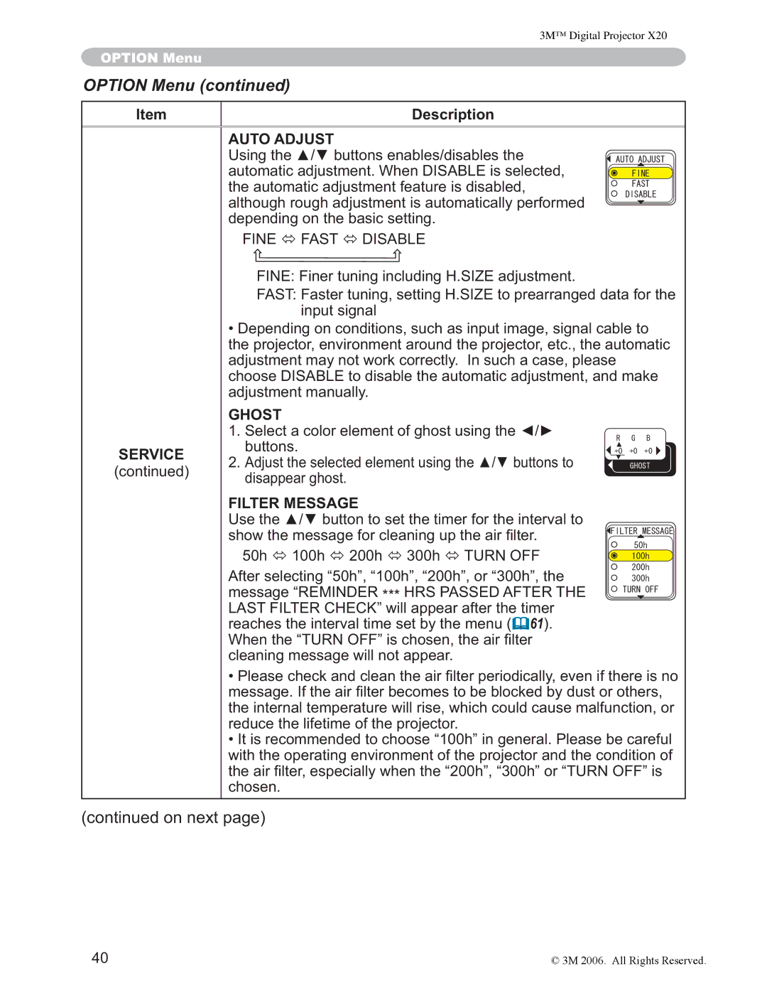 3M X20 manual Auto Adjust, GhshqglqjRqWkhEdvlfVhwwlqj, Ù$67Ù,6$%, Ghost 