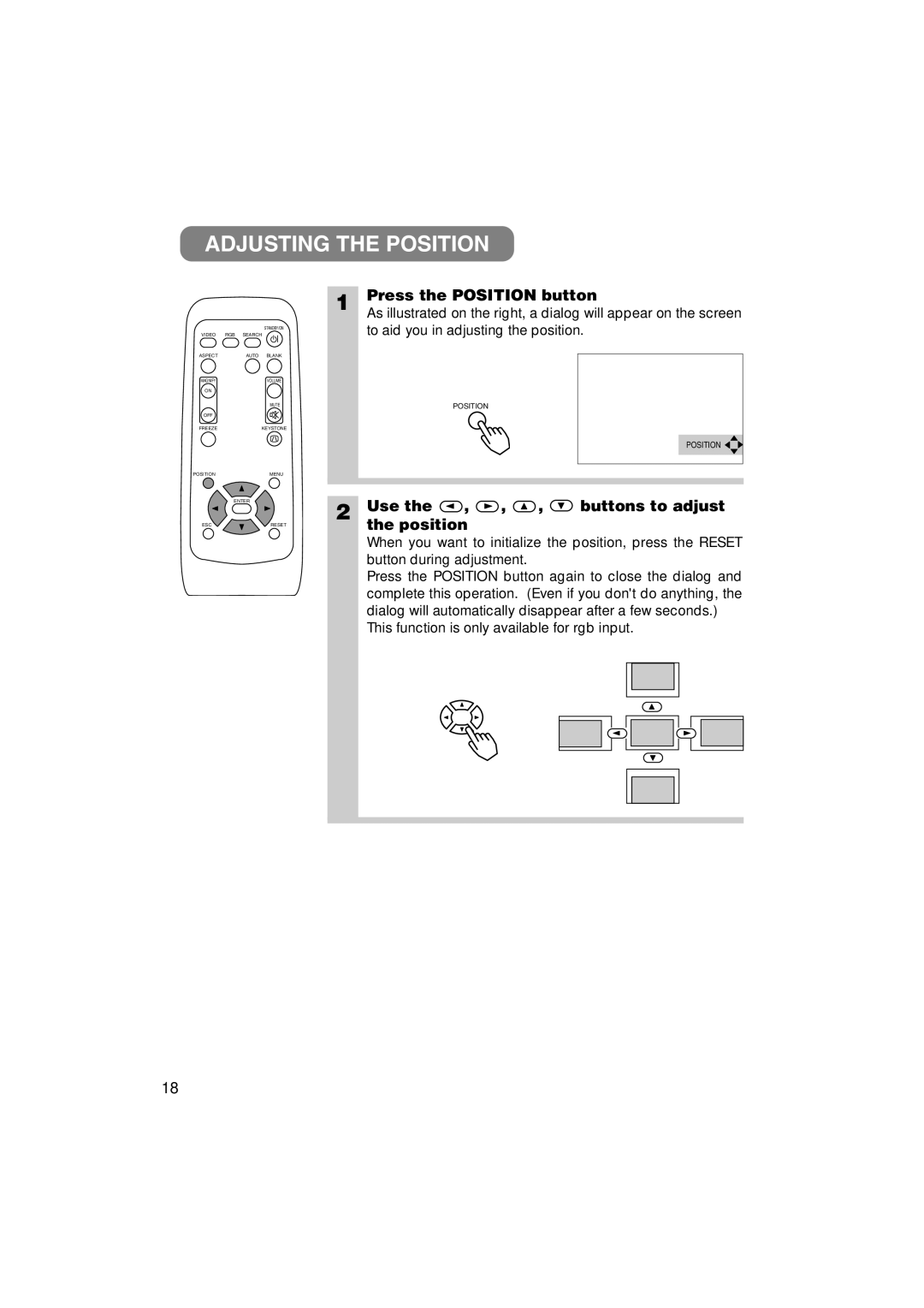 3M S40, X40 manual Adjusting the Position, Press the Position button, Use Buttons to adjust Position 