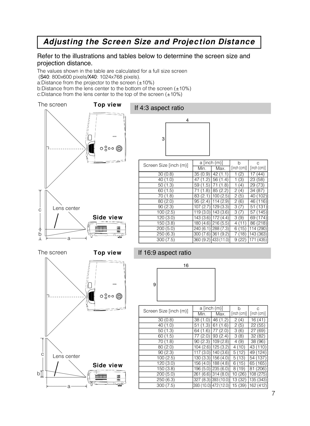 3M X40, S40 manual Adjusting the Screen Size and Projection Distance, If 43 aspect ratio 