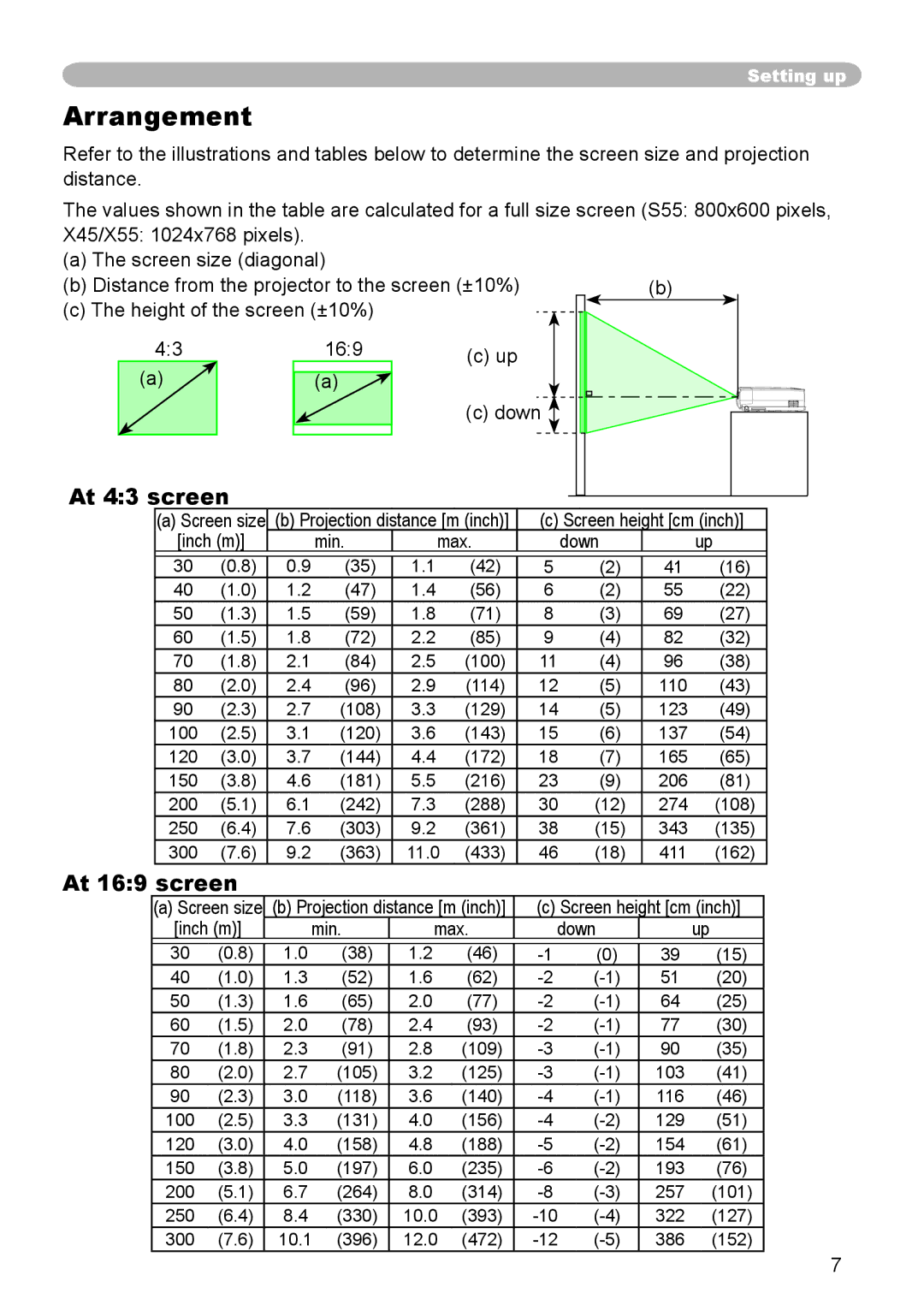 3M S55, X45, X55 manual Arrangement, At 43 screen, At 169 screen 