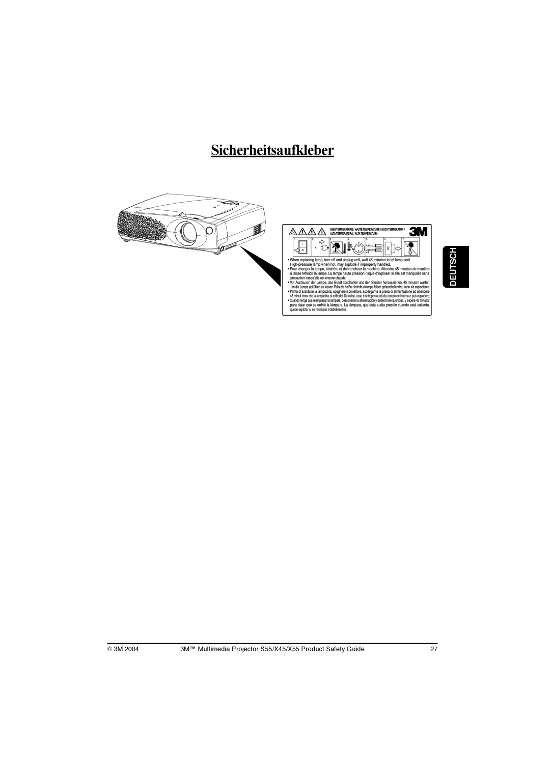 3M X45, S55, X55 manual Sicherheitsaufkleber 