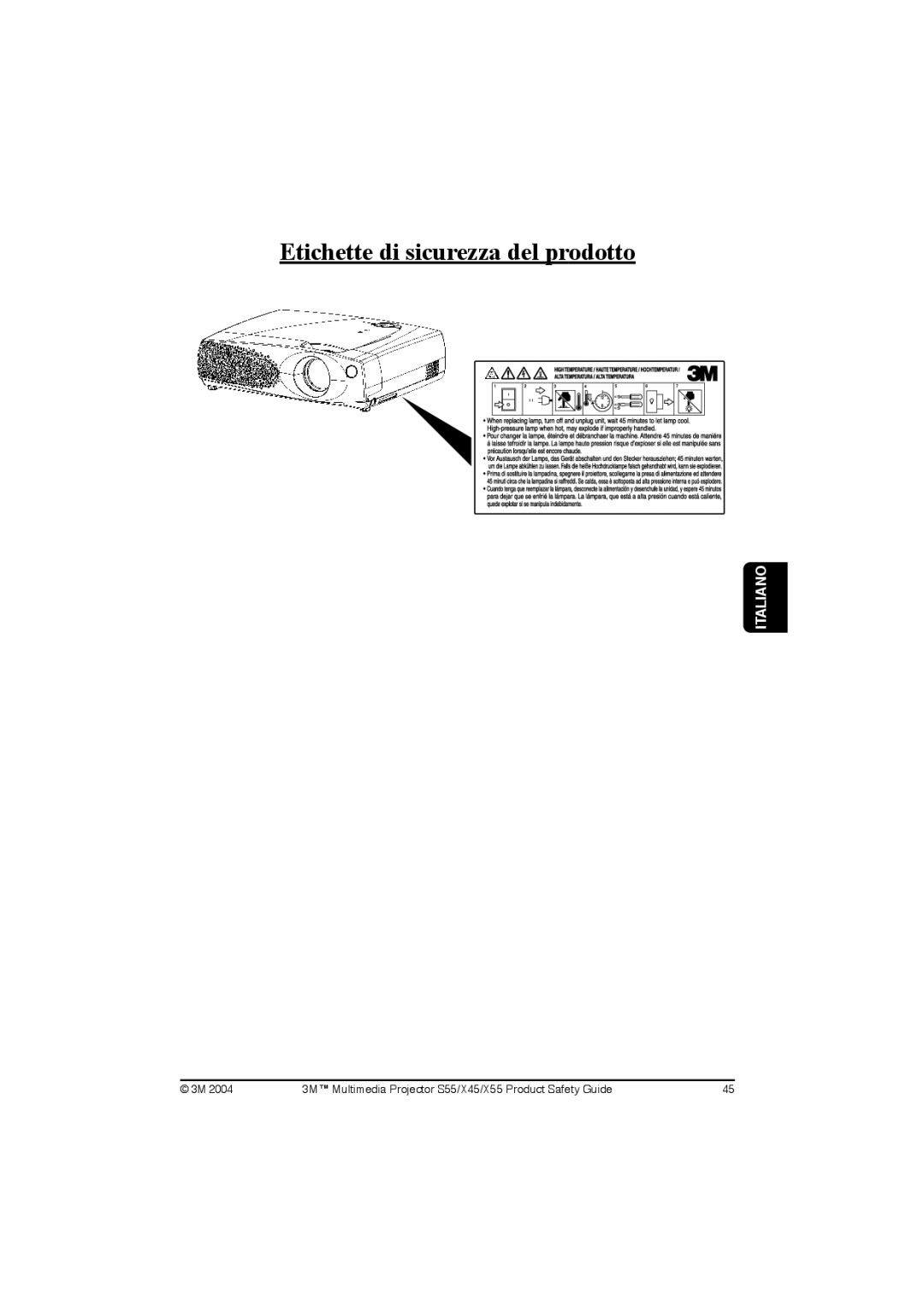 3M X45, S55, X55 manual Etichette di sicurezza del prodotto 