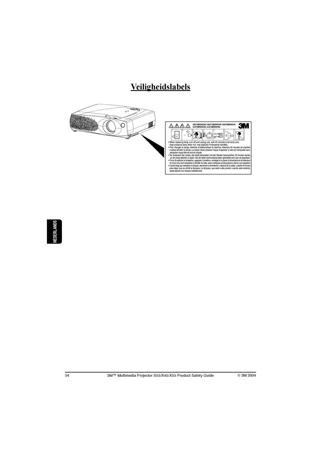 3M X45, S55, X55 manual Veiligheidslabels 