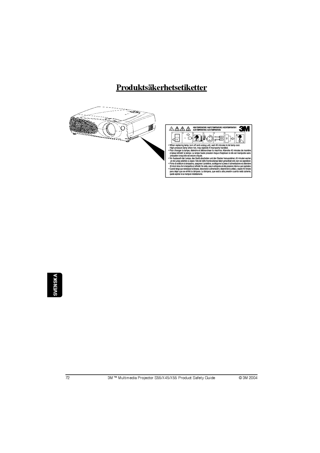 3M X45, S55, X55 manual Produktsäkerhetsetiketter 