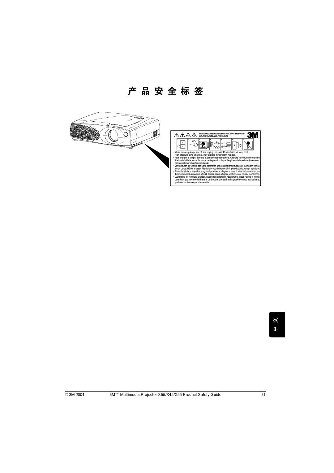 3M X45, S55, X55 manual 安 全 标 签 