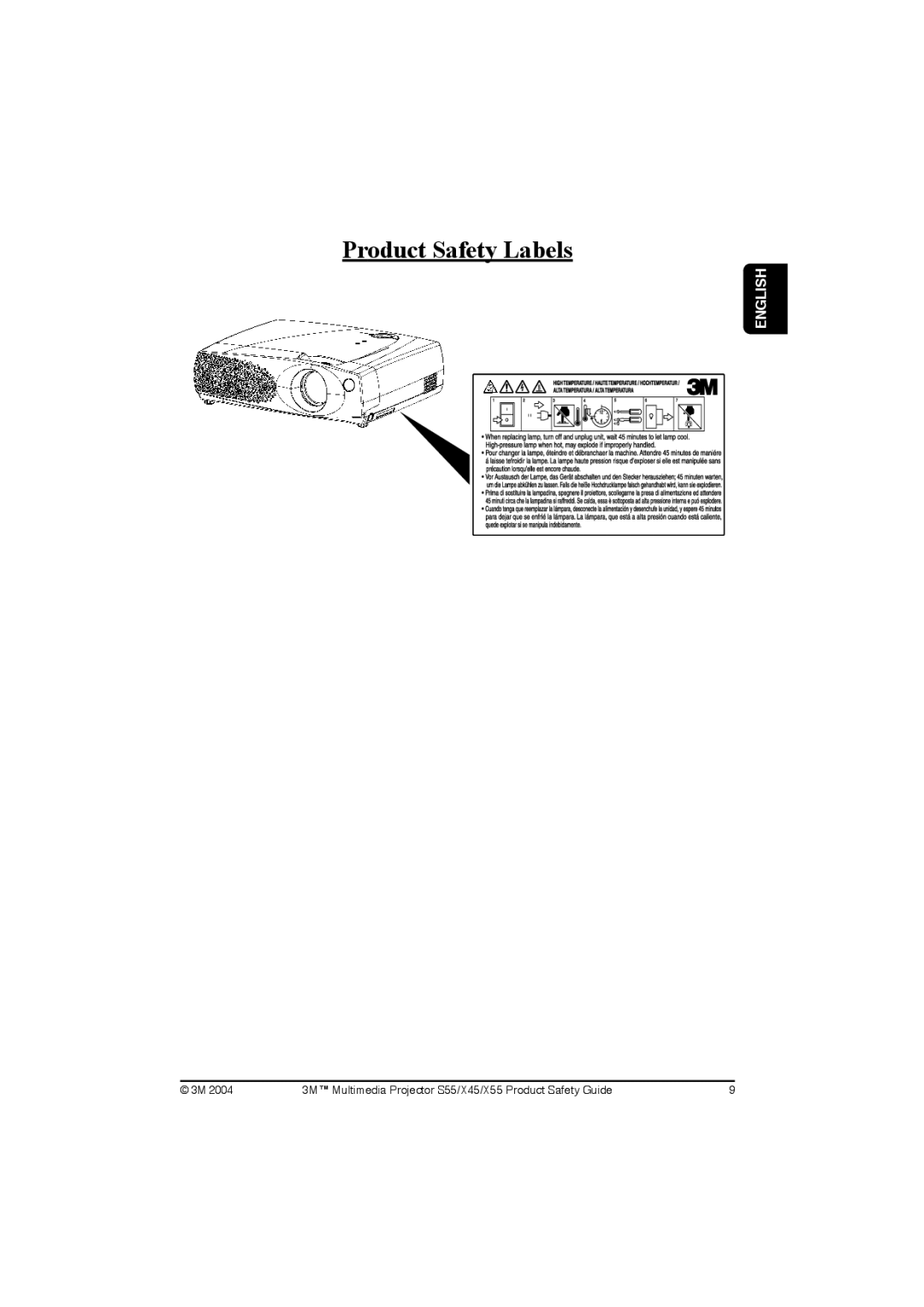 3M X45, S55, X55 manual Product Safety Labels 