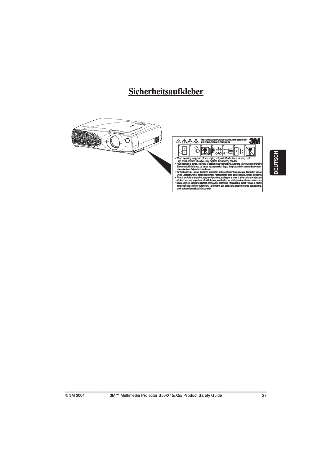 3M X45, S55, X55 manual Sicherheitsaufkleber, Deutsch 
