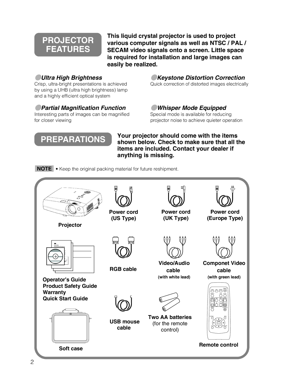 3M S50C, X50C manual Projector Features 