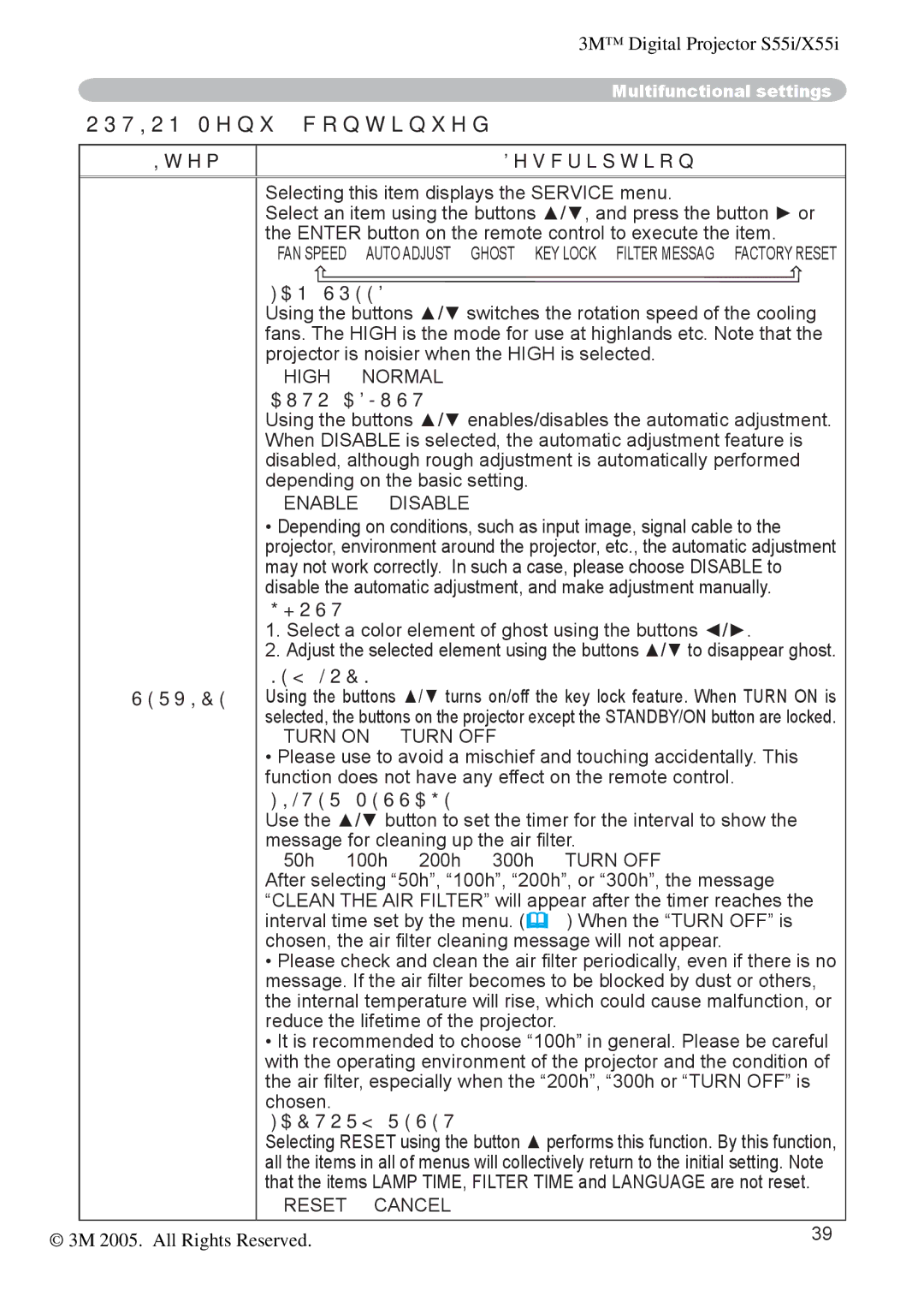 3M X55I manual Option Menu 