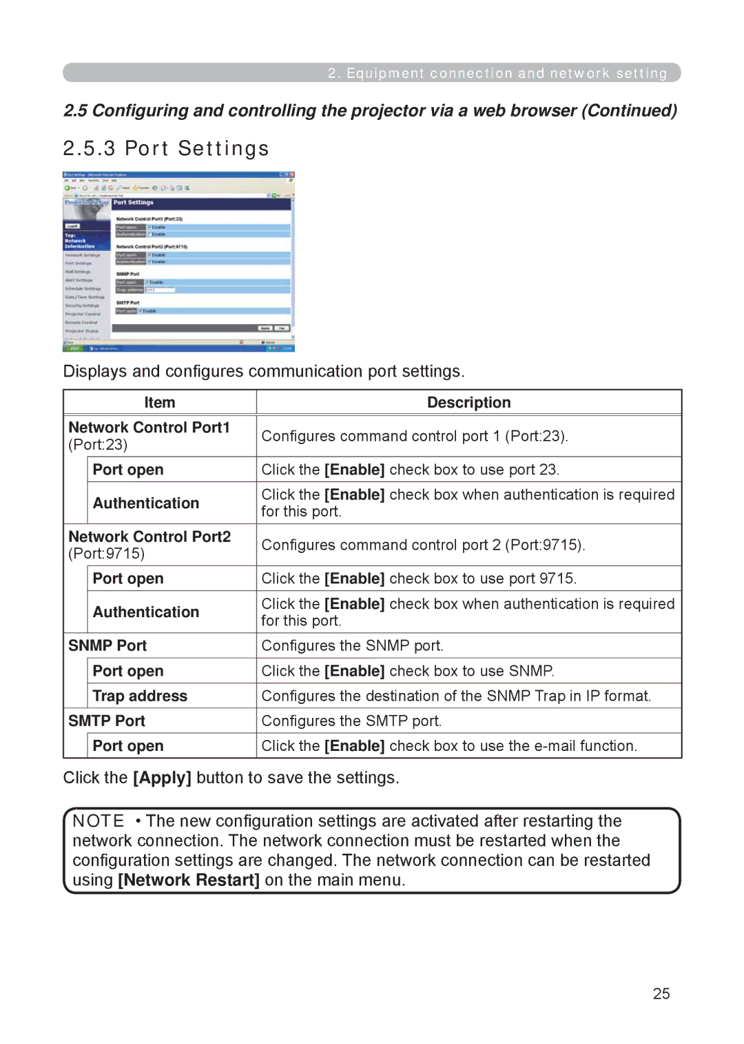 3M X62w Port Settings, Displays and conﬁgures communication port settings, Click the Apply button to save the settings 