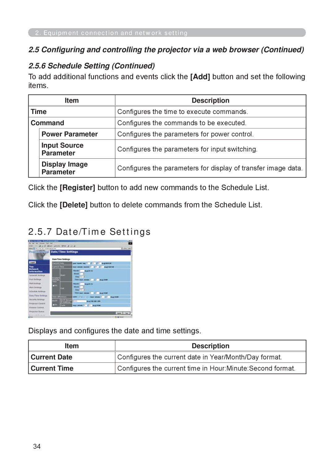 3M X62w manual Date/Time Settings, Displays and conﬁgures the date and time settings 