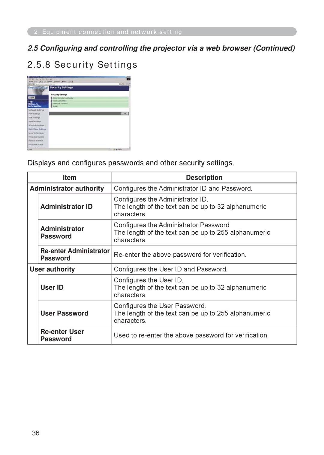 3M X62w manual Security Settings, Displays and conﬁgures passwords and other security settings 