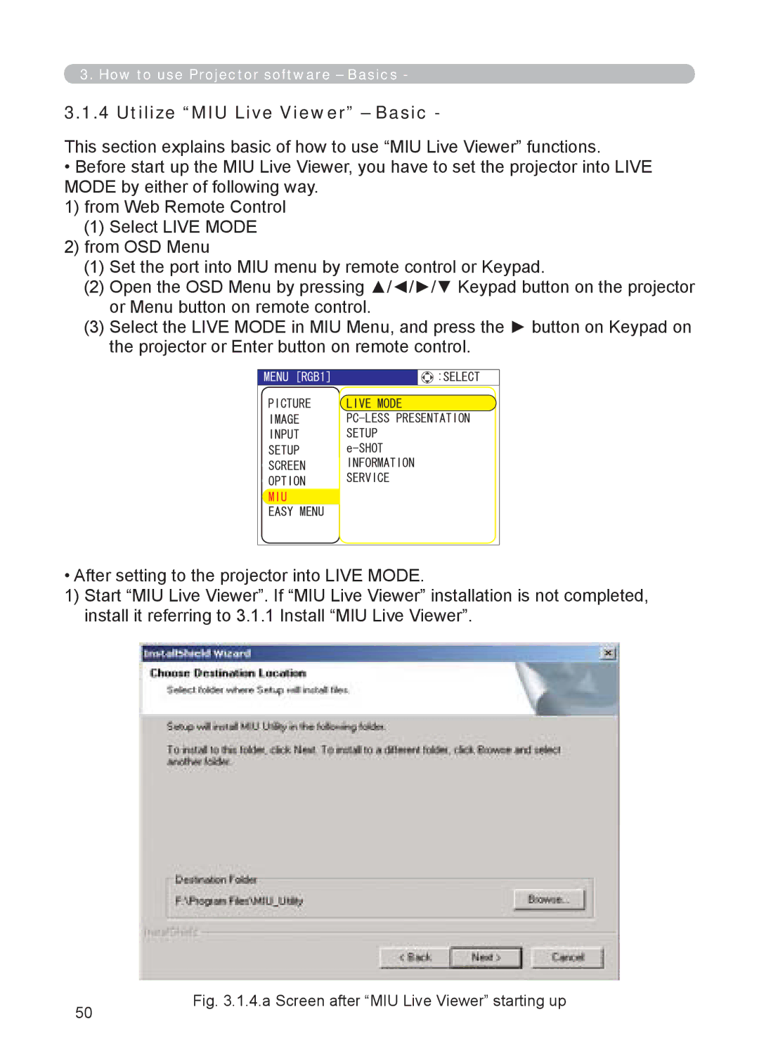 3M X62w manual Utilize MIU Live Viewer Basic, a Screen after MIU Live Viewer starting up 