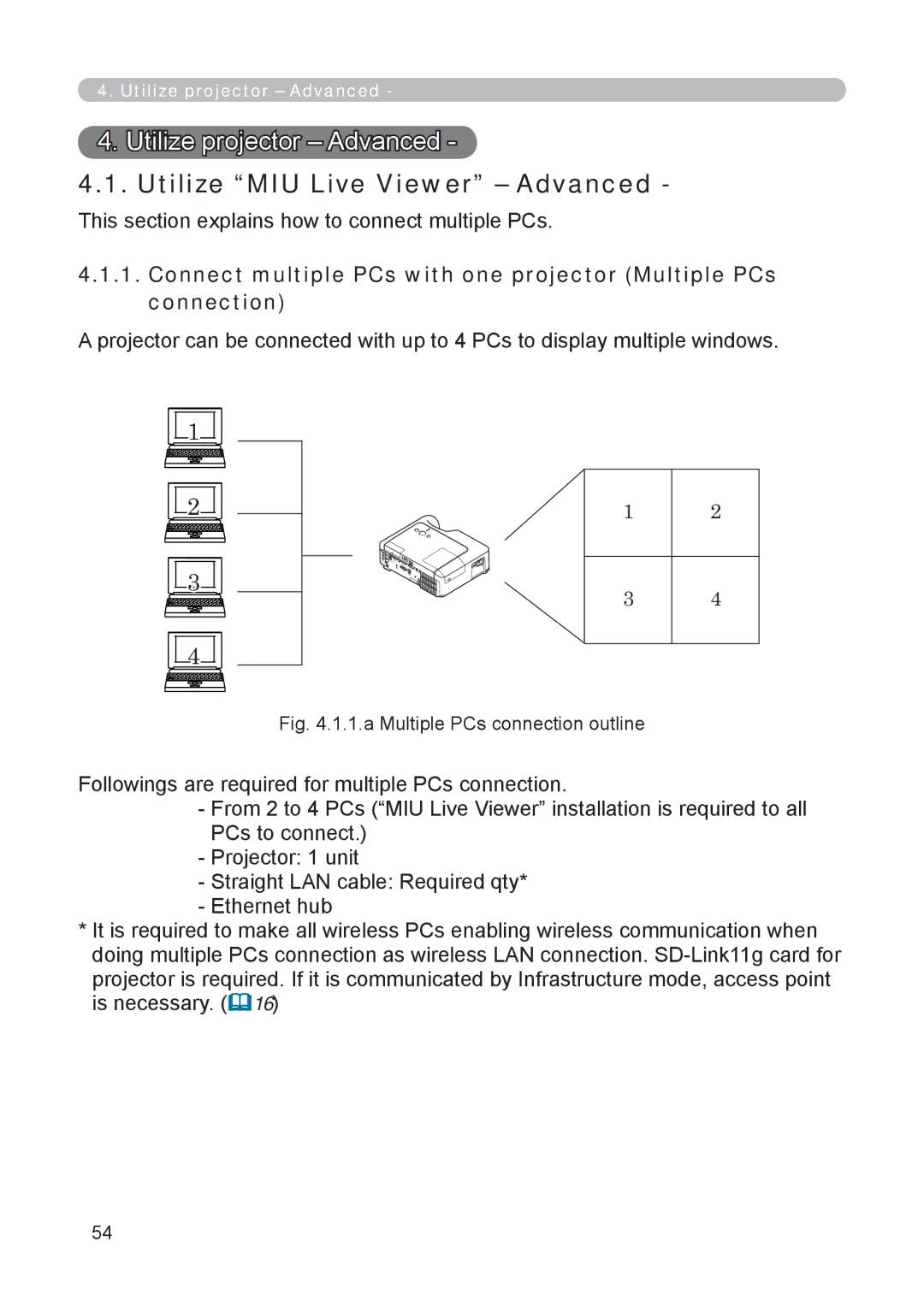 3M X62w manual Utilize MIU Live Viewer Advanced, This section explains how to connect multiple PCs 