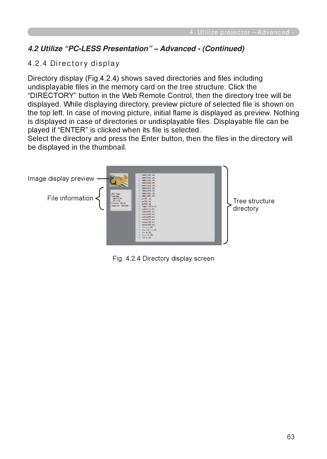 3M X62w manual Directory display screen 