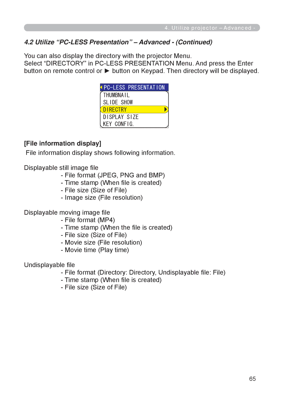 3M X62w manual File information display 