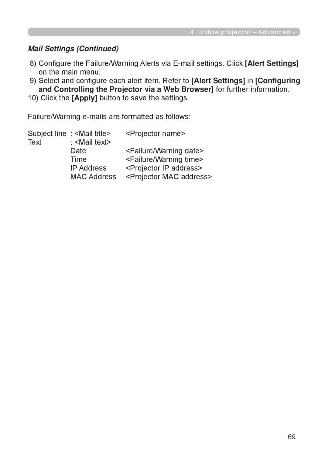 3M X62w manual Mail Settings 