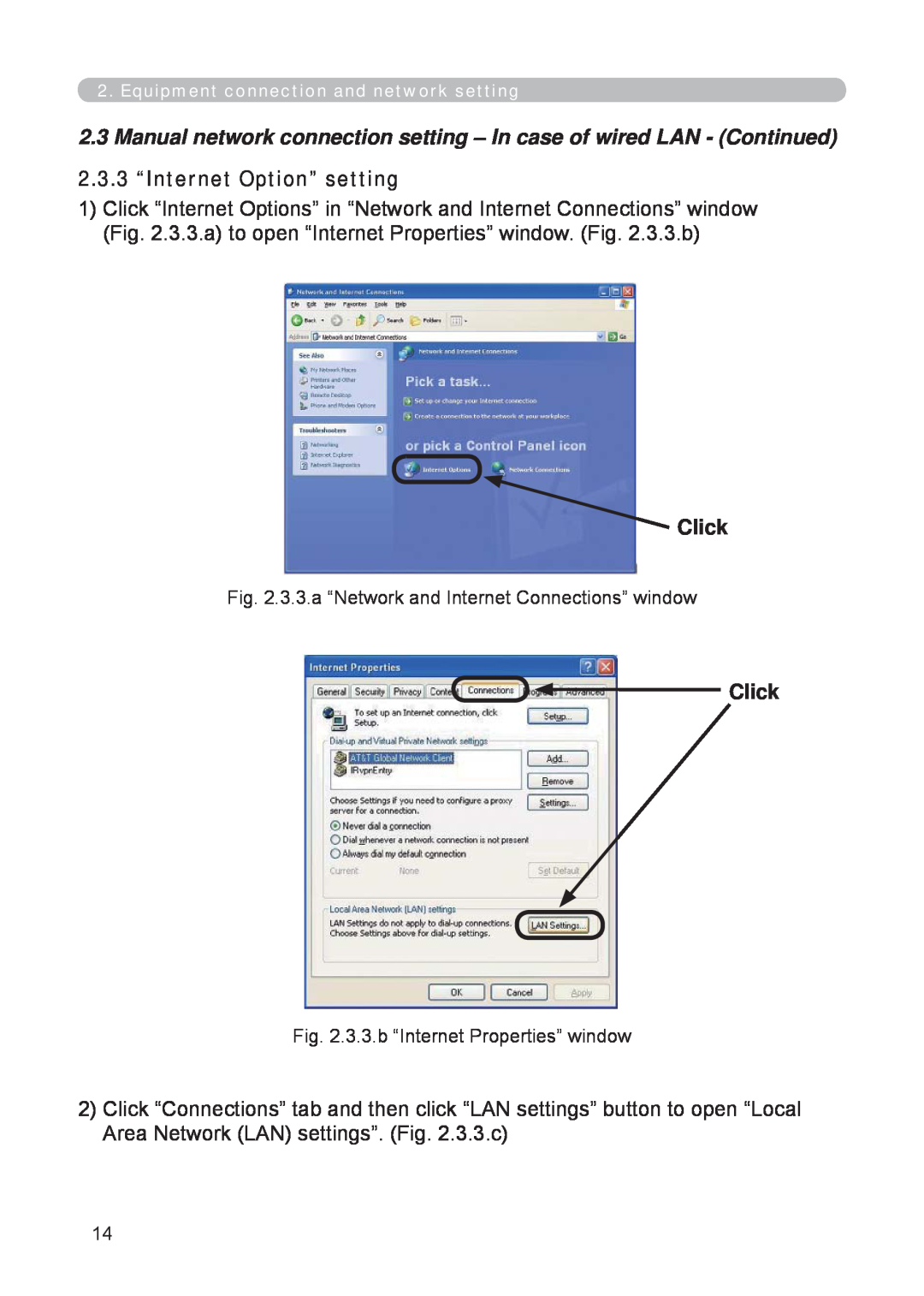 3M X62w manual 2.3.3 “Internet Option” setting, Click, 3.3.b “Internet Properties” window 