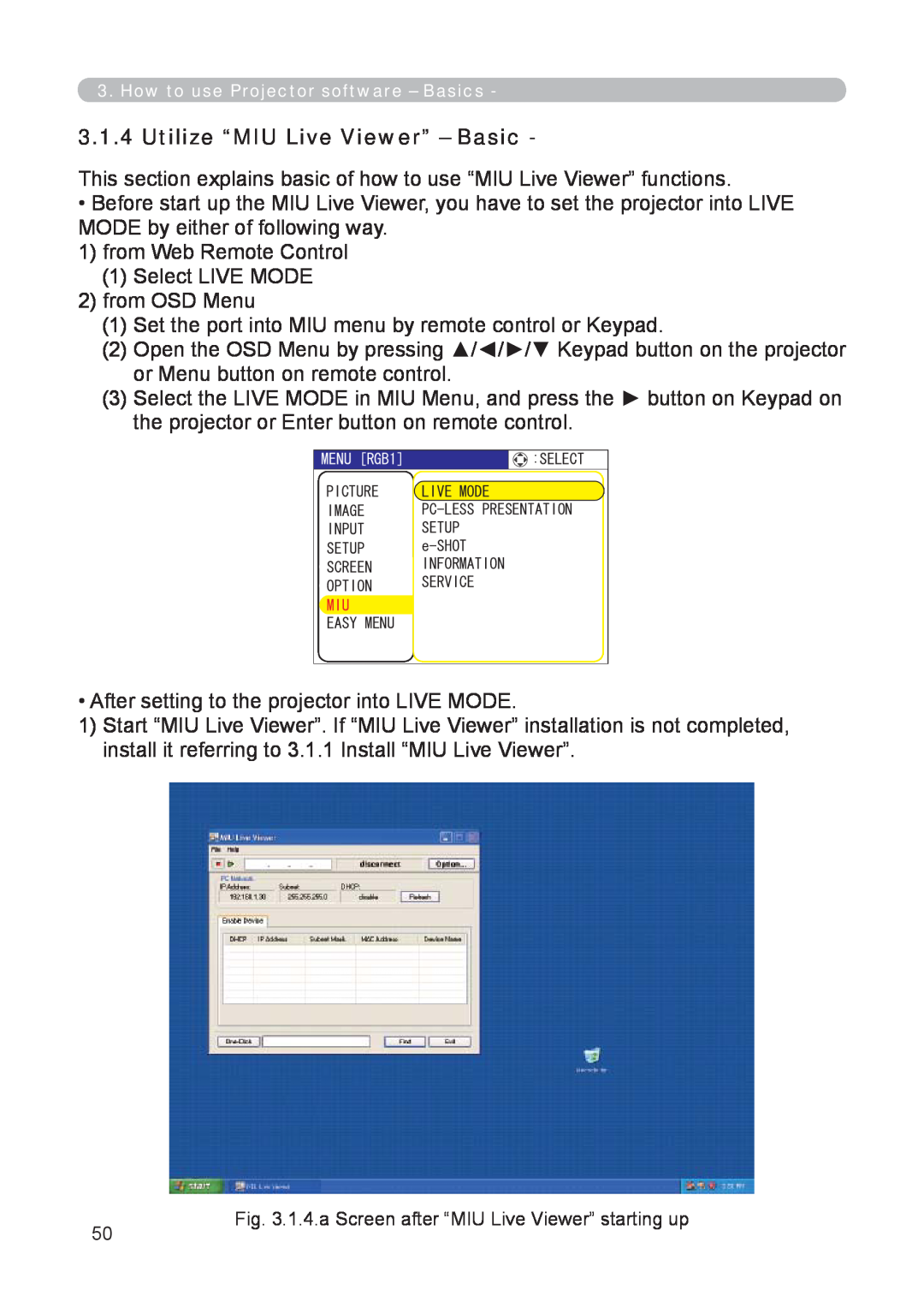 3M X62w manual Utilize “MIU Live Viewer” – Basic 