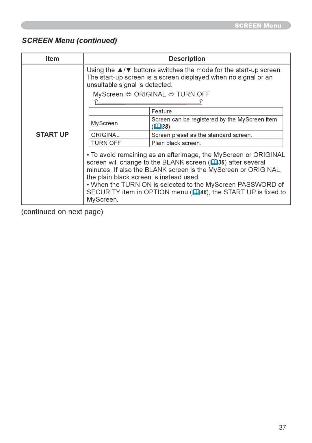 3M X66 manual Screen Menu, Start UP 