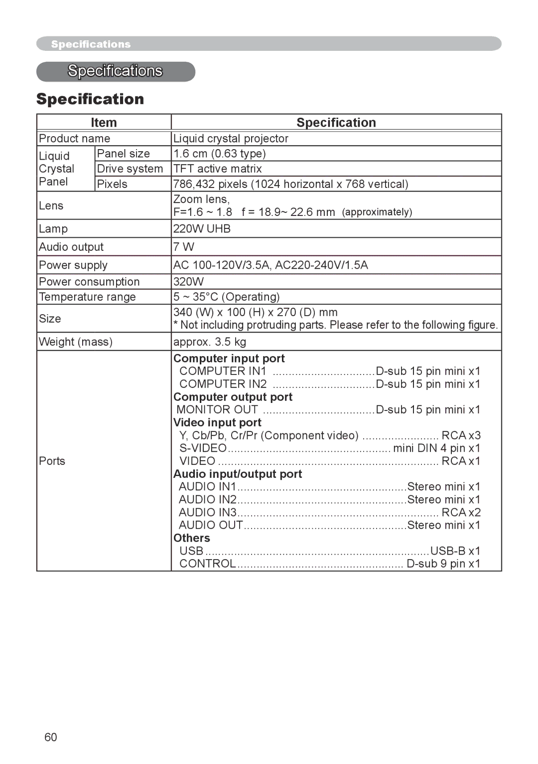 3M X66 manual Specifications 