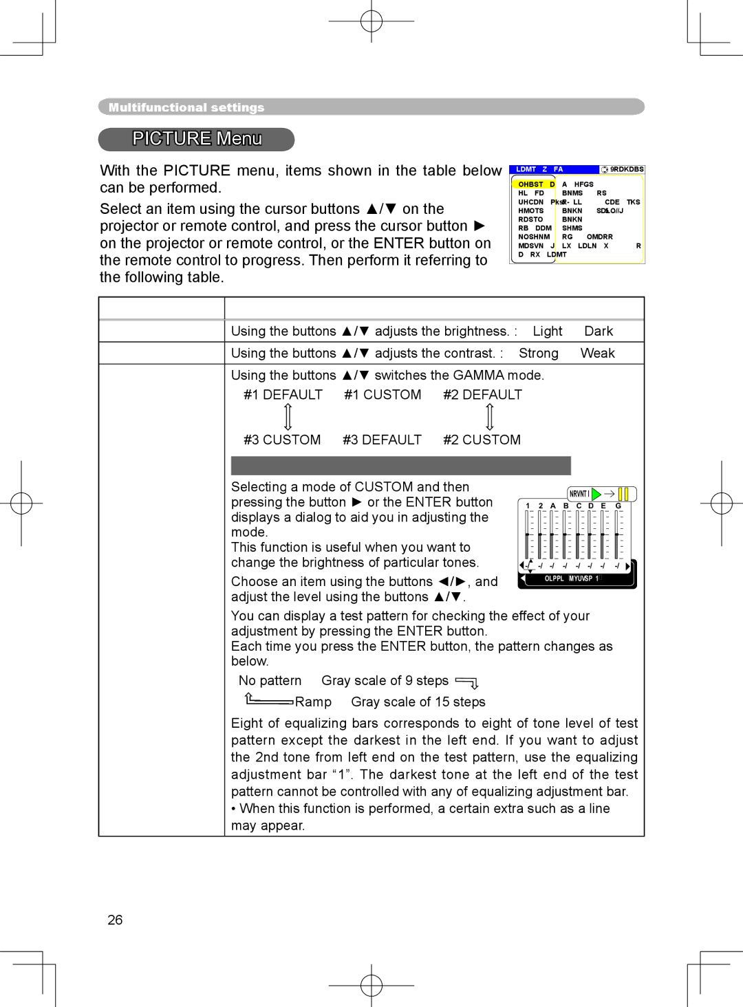 3M X75 manual Picture Menu, #3 Custom  #3 Default  #2 Custom, Gamma 