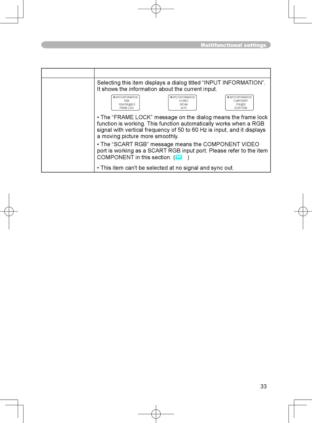 3M X75 manual Input Menu, Information 