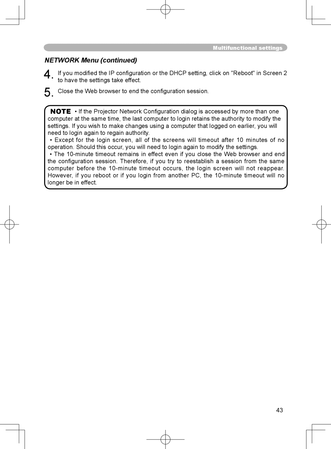 3M X75 manual Network Menu 