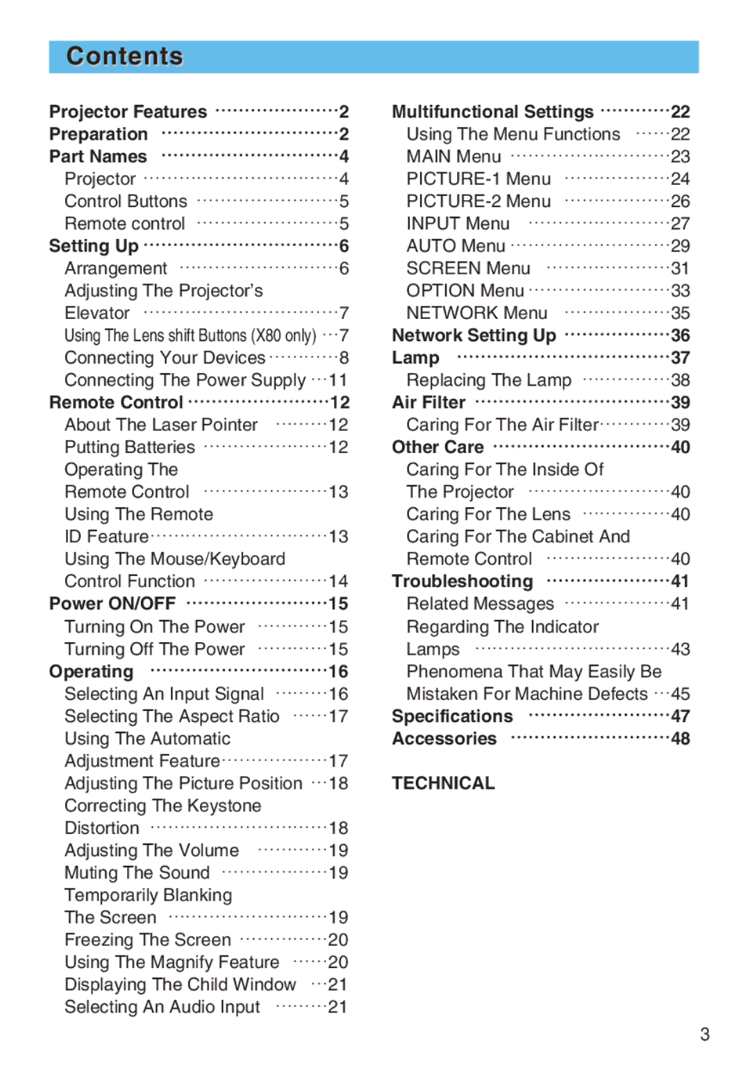 3M X70, X80 manual Contents 