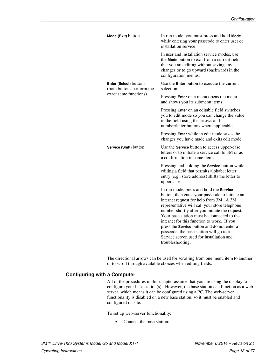 3M G5, XT-1 operating instructions Configuring with a Computer 