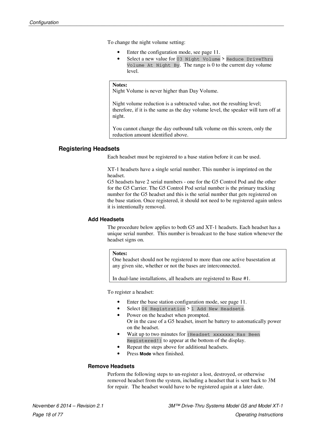 3M XT-1, G5 operating instructions Registering Headsets, Add Headsets, Remove Headsets 