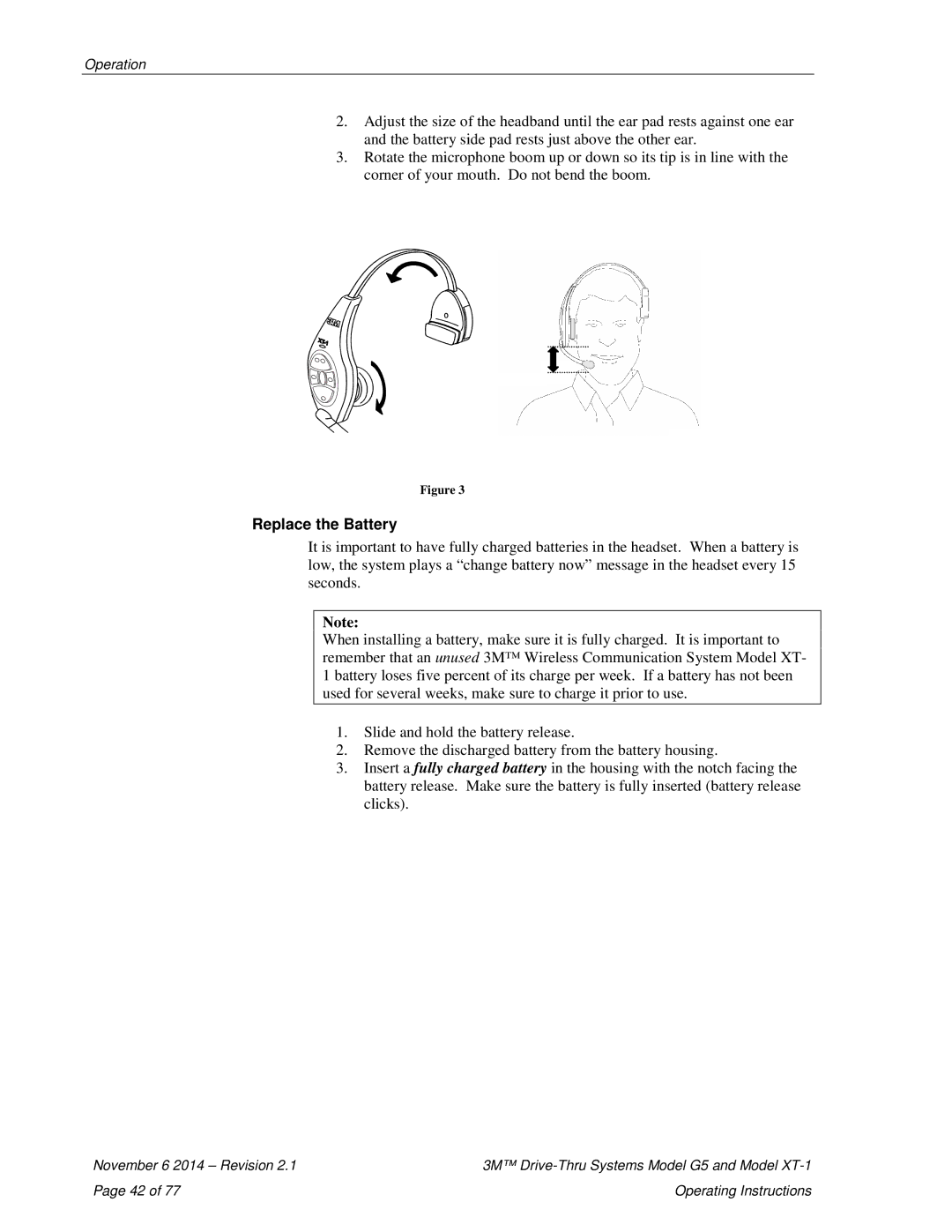 3M XT-1, G5 operating instructions Replace the Battery 