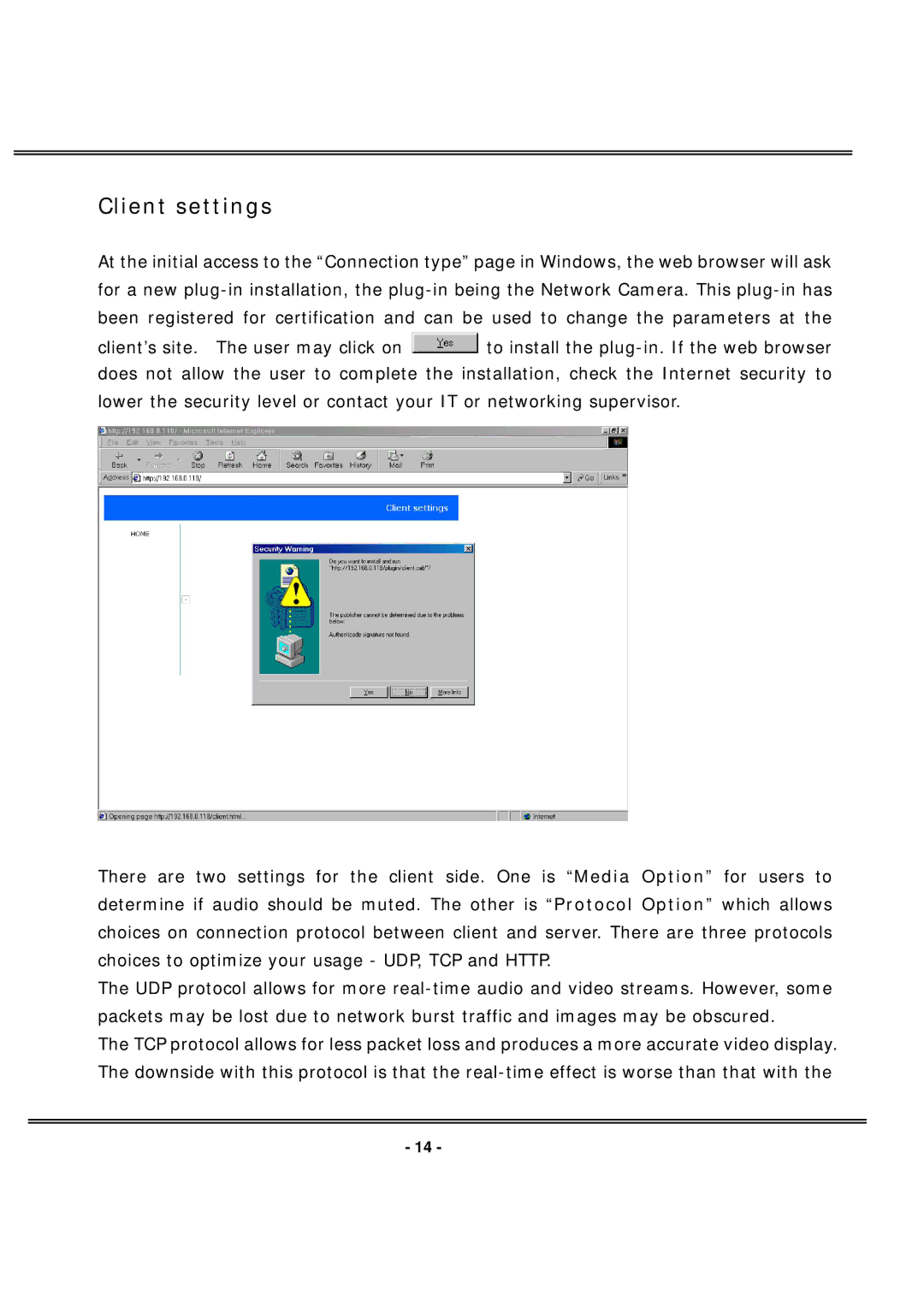 4XEM IPCAMW40 manual Client settings 