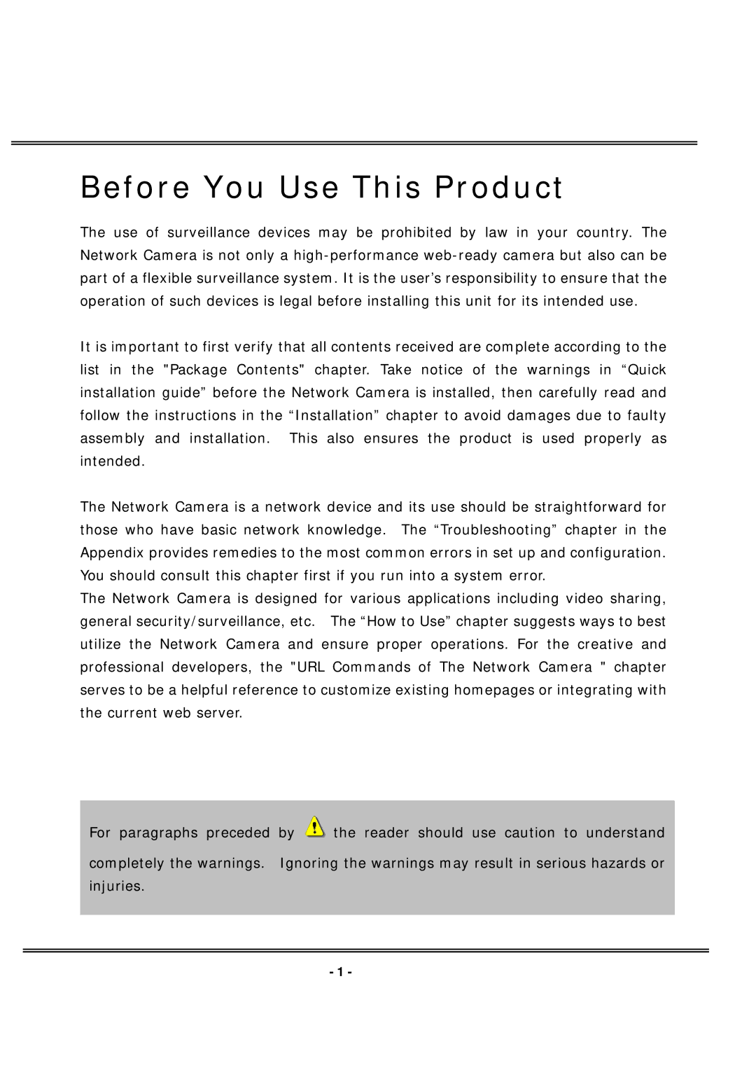 4XEM IPCAMW40 manual Before You Use This Product 