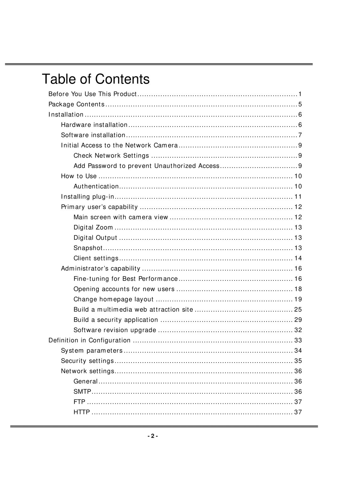 4XEM IPCAMW40 manual Table of Contents 