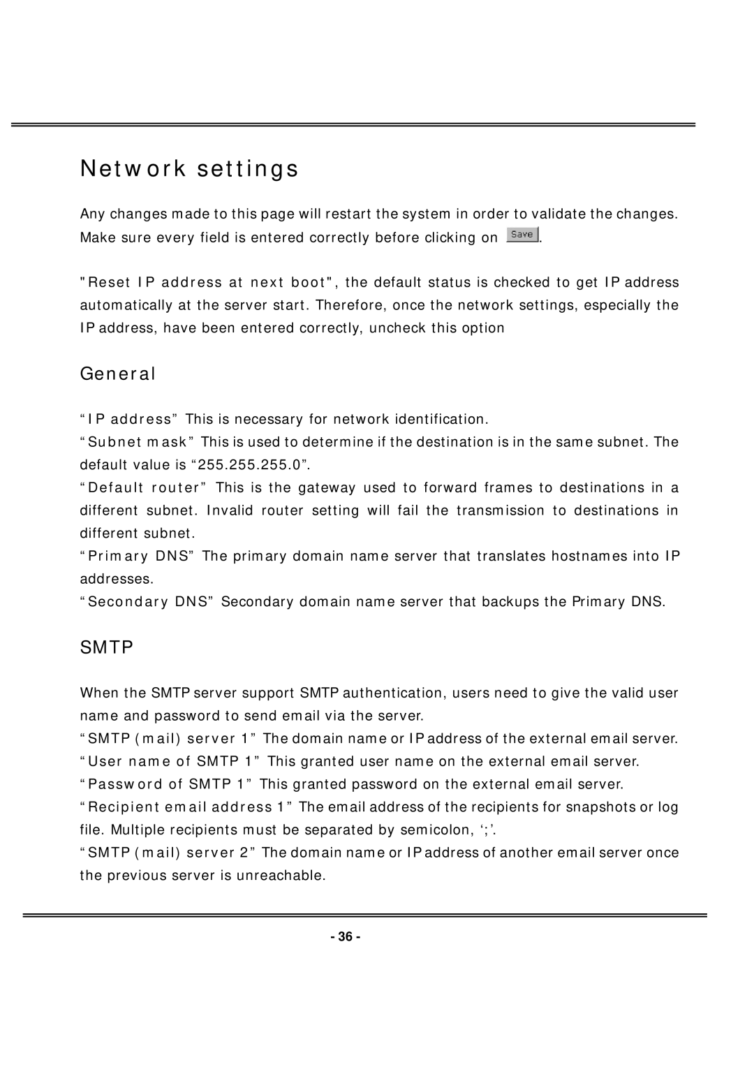 4XEM IPCAMW40 manual Network settings, General 