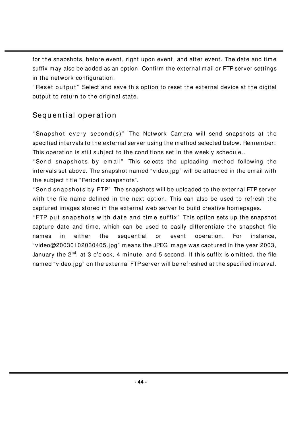 4XEM IPCAMW40 manual Sequential operation 