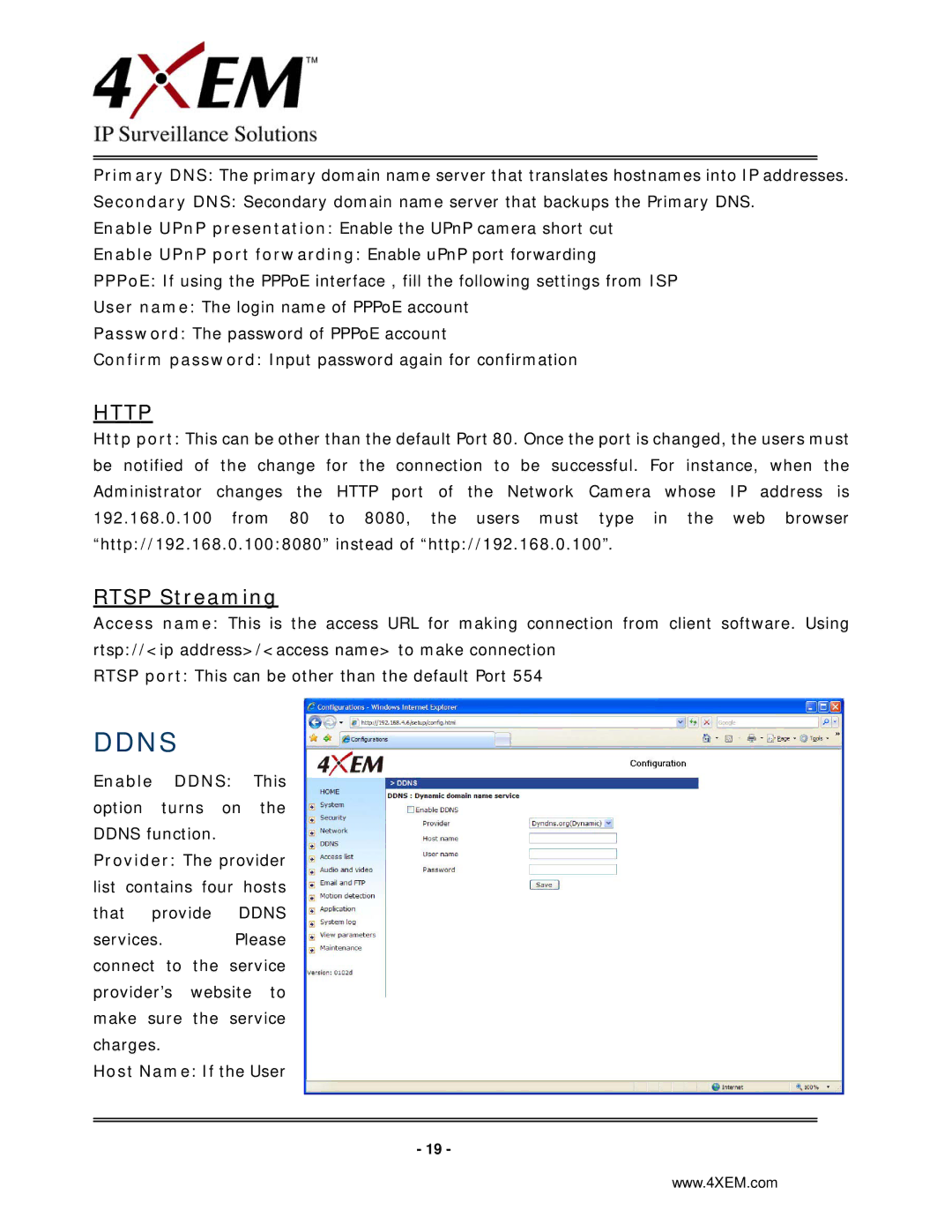 4XEM IPCAMW45 manual Rtsp Streaming, Enable UPnP port forwarding Enable uPnP port forwarding, Host Name If the User 