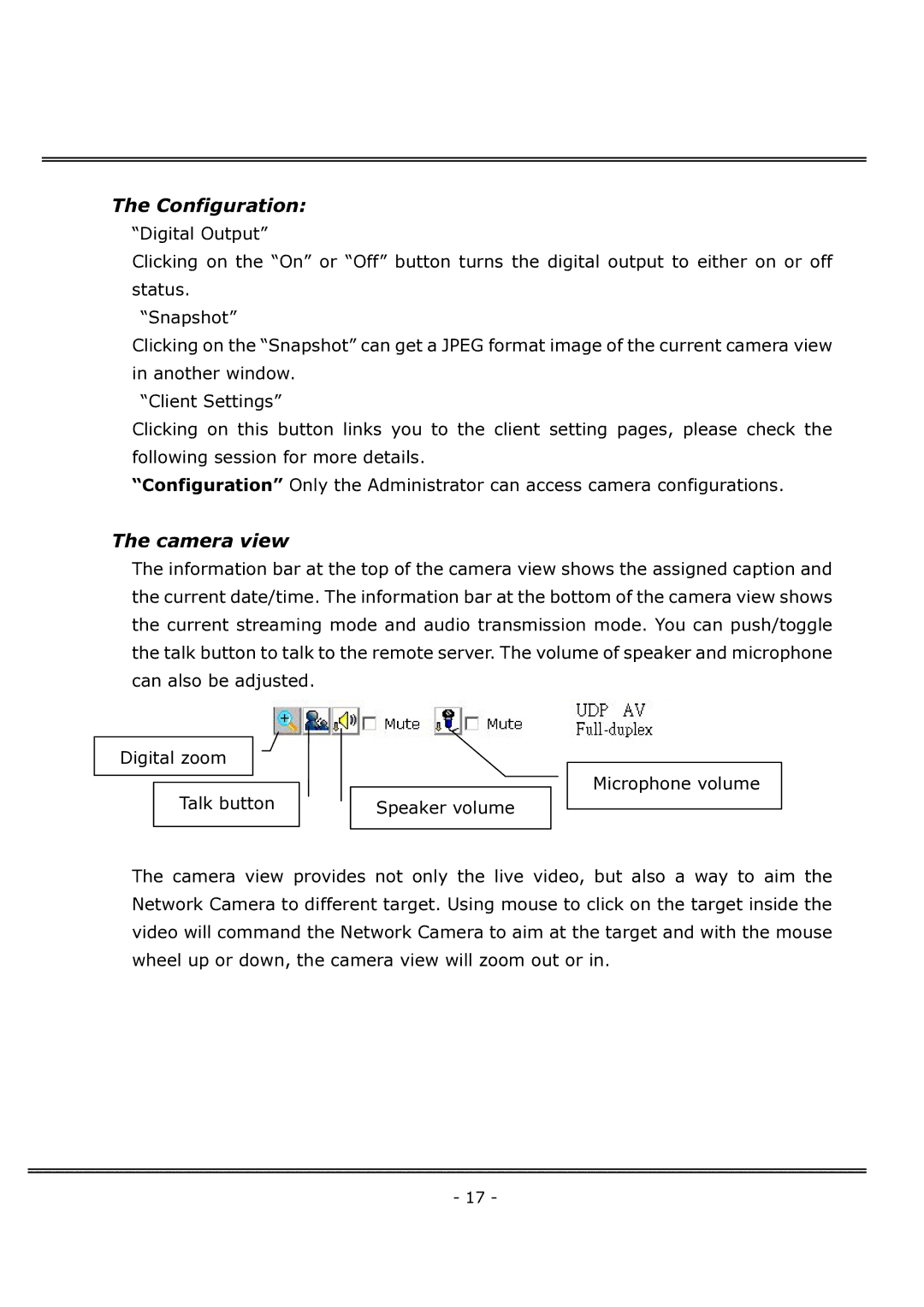 4XEM IPCAMWFD manual Configuration, Camera view 