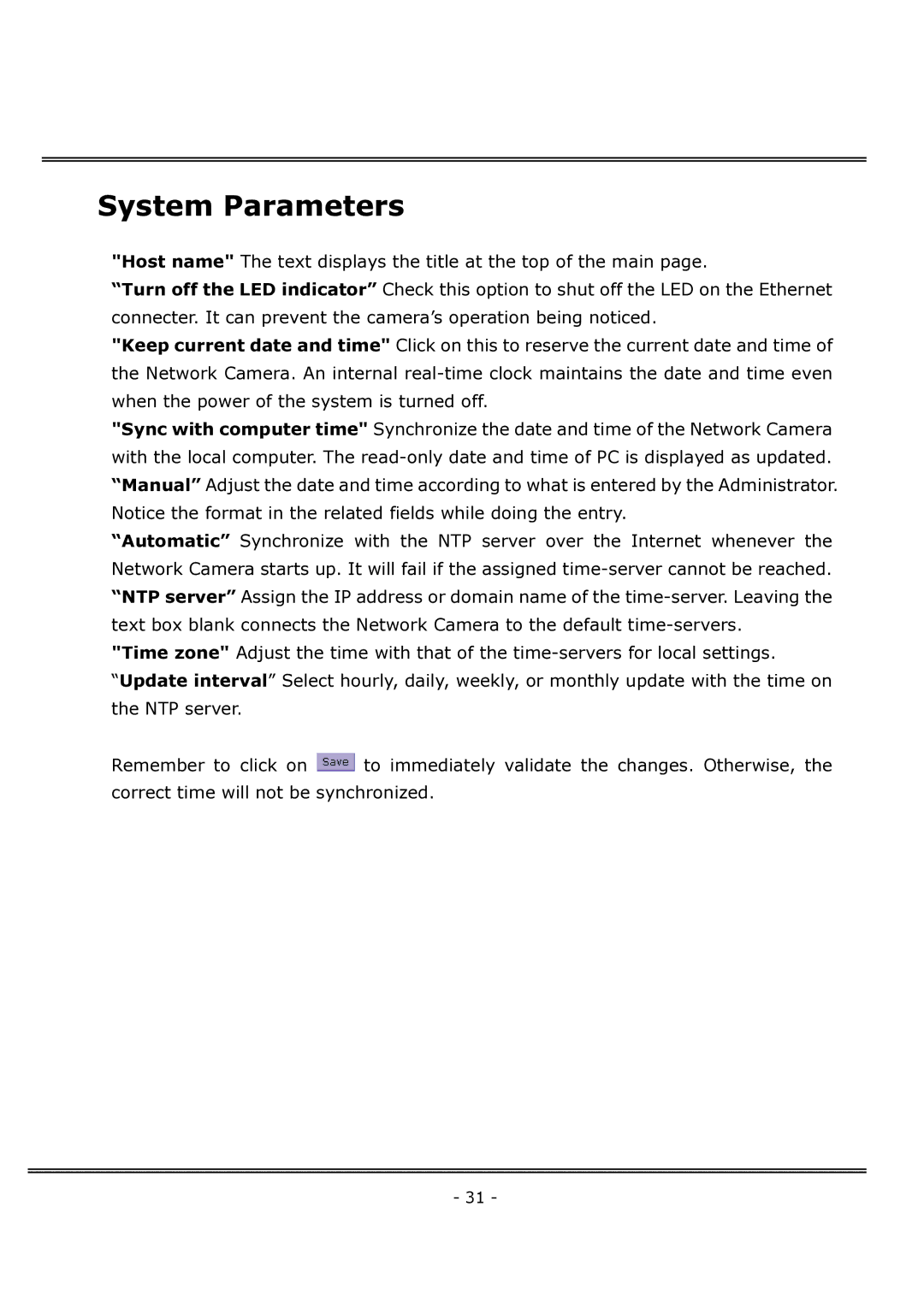 4XEM IPCAMWFD manual System Parameters 