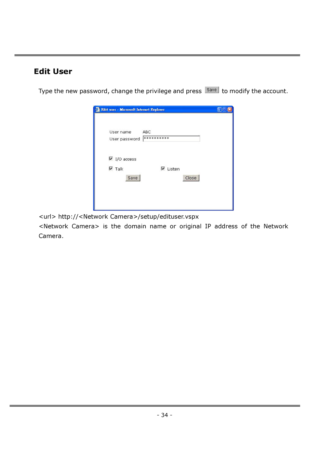 4XEM IPCAMWFD manual Edit User 