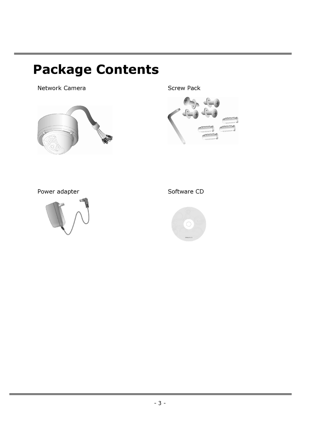 4XEM IPCAMWFD manual Package Contents 