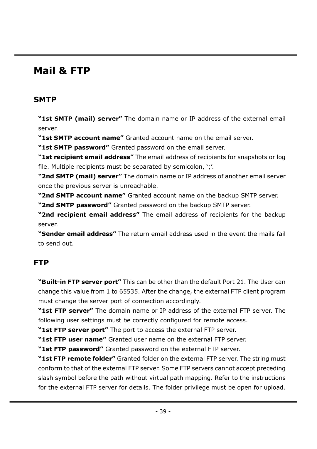 4XEM IPCAMWFD manual Mail & FTP, Smtp 