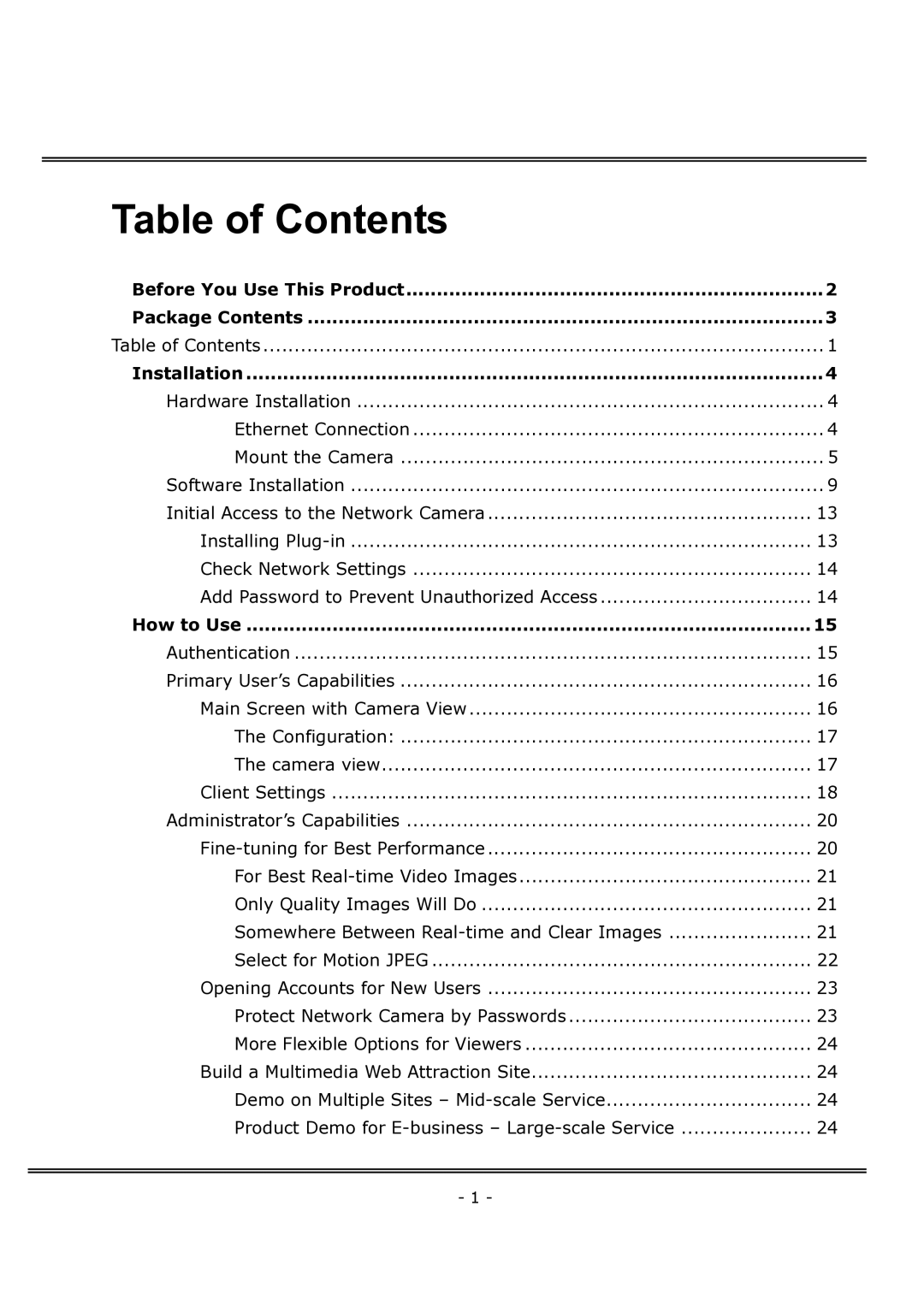 4XEM IPCAMWFD manual Table of Contents 