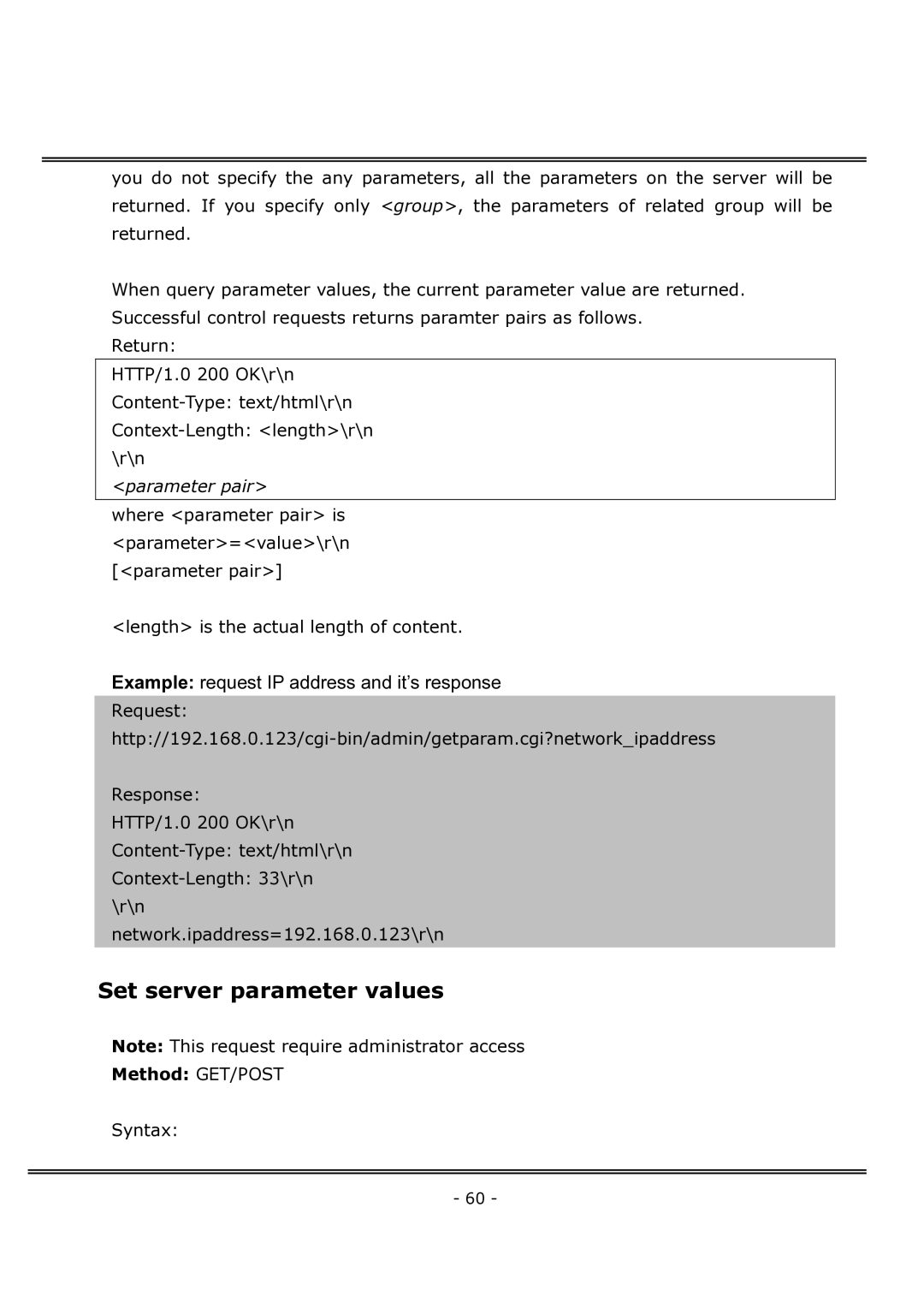 4XEM IPCAMWFD manual Set server parameter values, Parameter pair 