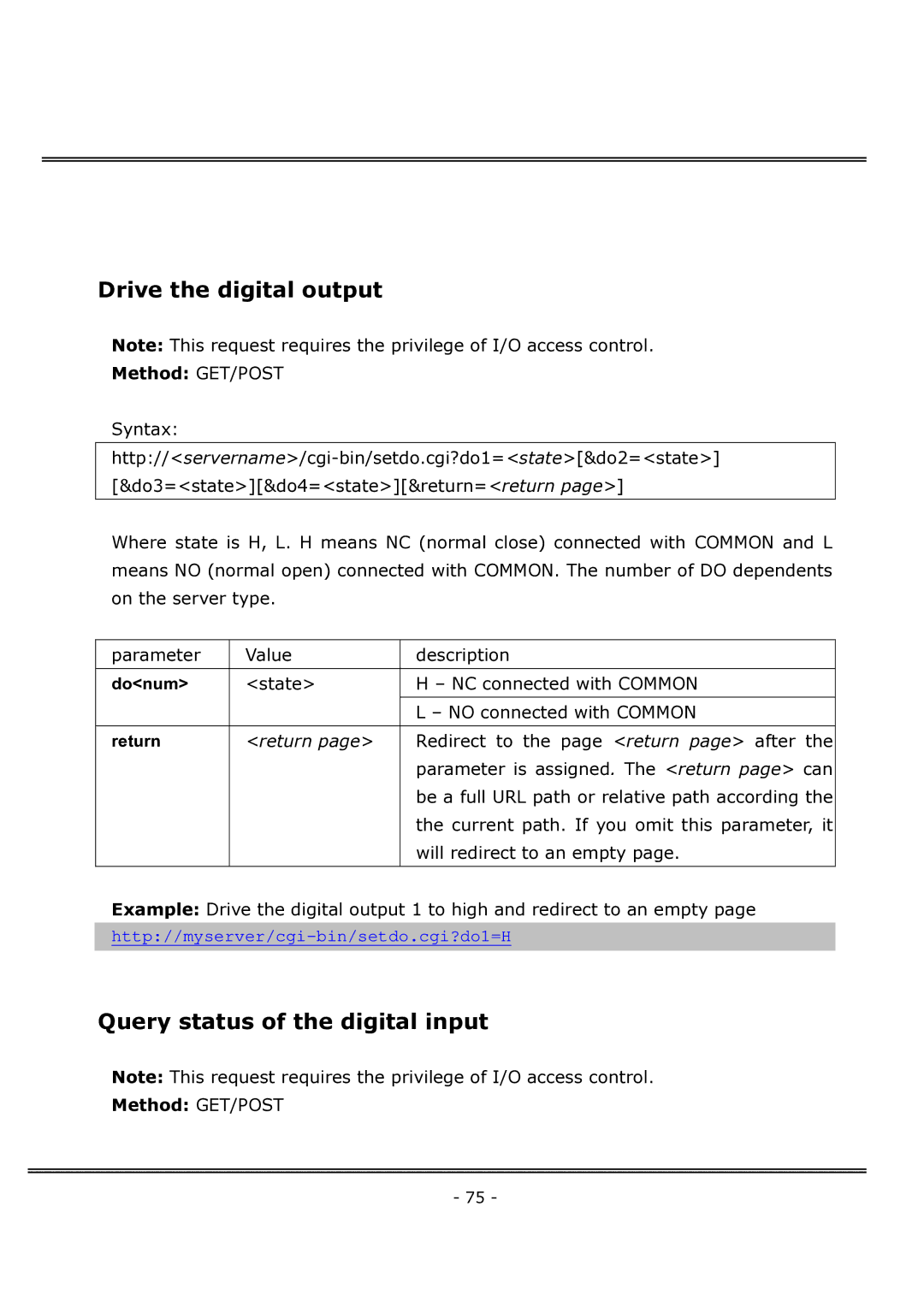 4XEM IPCAMWFD manual Drive the digital output, Query status of the digital input 