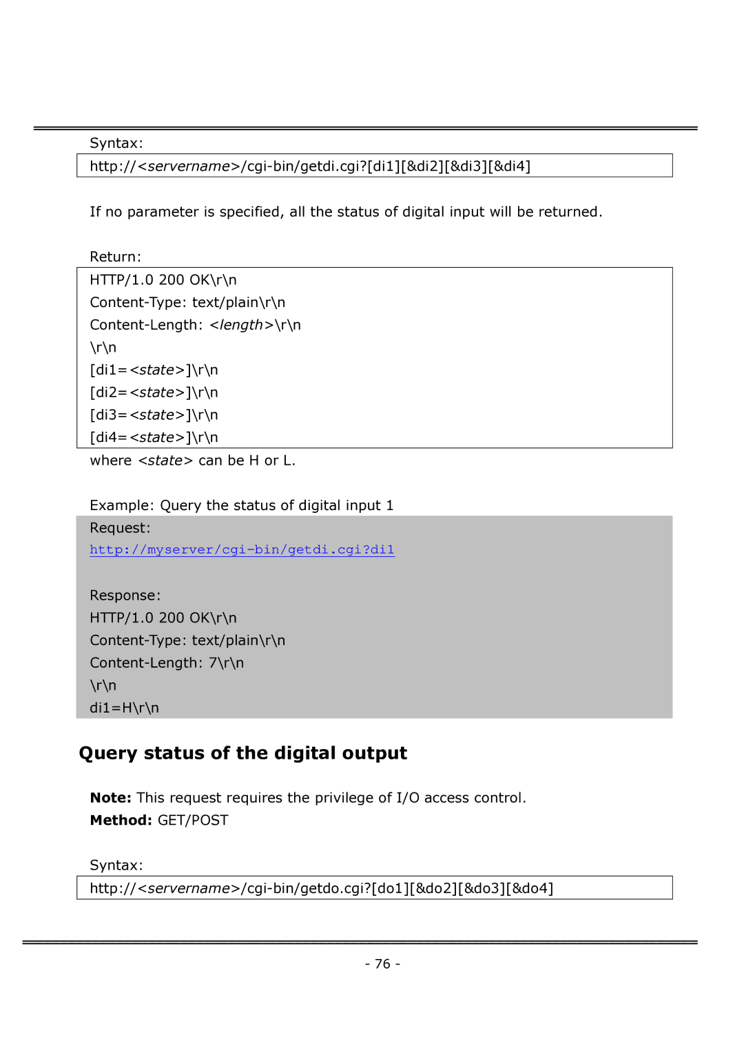 4XEM IPCAMWFD manual Query status of the digital output 